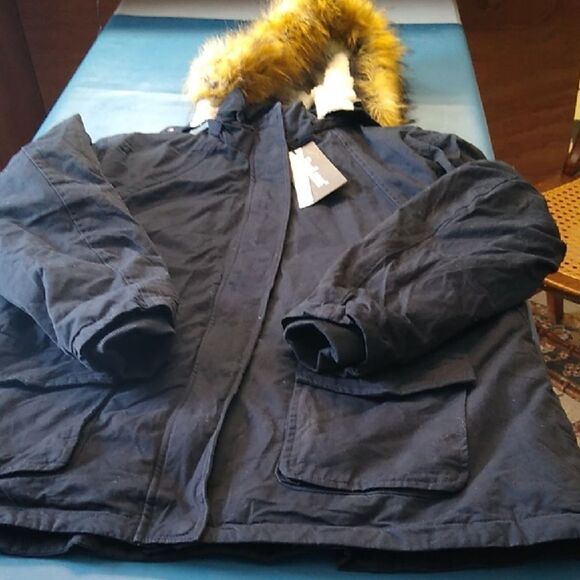 NWT Women's Navy Utility Jacket with Faux Fur Is Trim 3X - Picture 1 of 12